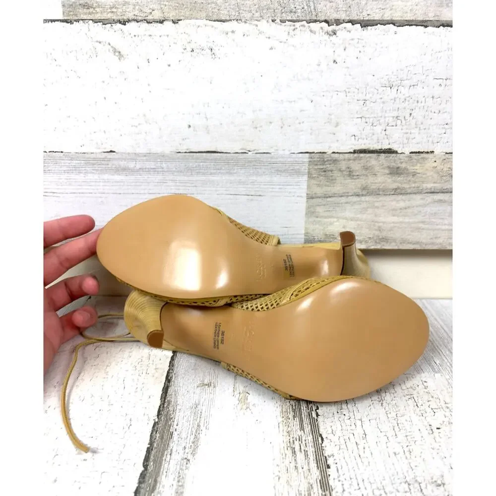 J. Crew Womens 8.5 Golden Tan Open-Toe Slingback Cutout Tie Dress Heels NEW